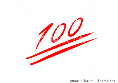 一個紅色的100分標記，就像用筆寫的一樣 123790773