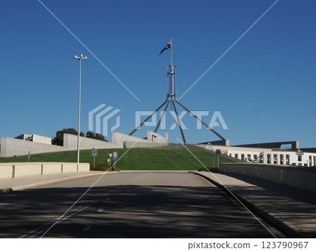 Flagpole of the Australian Parliament Building, Canberra, Australia 123790967