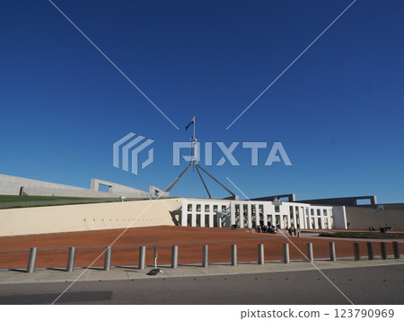 Flagpole of the Australian Parliament Building, Canberra, Australia Flagpole of the Australian Parliament Building, Canberra, Australia 123790969