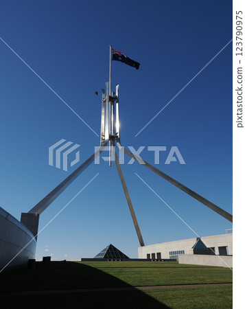 Flagpole of the Australian Parliament Building, Canberra, Australia 123790975