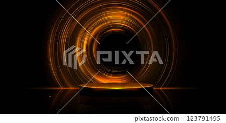 Glowing golden round podium on black background Glowing golden round podium on black background 123791495
