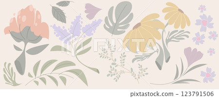 Trendy tropical botanical doodle elements Trendy tropical botanical doodle elements 123791506