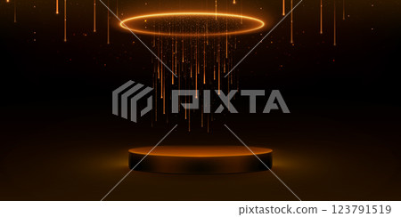 Black luxury podium with golden round glow 123791519