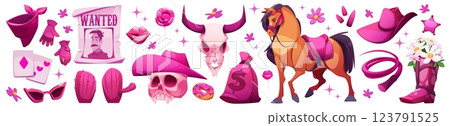 Wild West cowgirl vector set 123791525