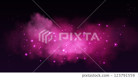 Pink cloud with sparkling stars on black 123791559