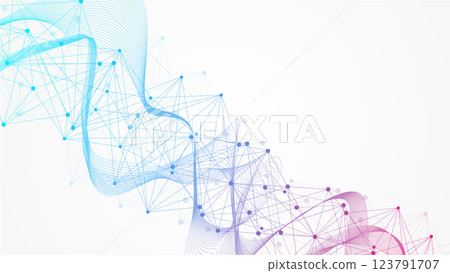 Modern abstract molecules structure for science or medical background. DNA helix or atom visualization. Molecular wave flow abstract background. illustration 123791707