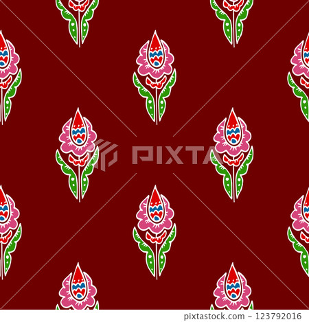 Folk bird and flower ornament. Pattern in hand draw style, created for fabrics Folk bird and flower ornament. Pattern in hand draw style, created for fabrics 123792016