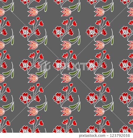 Folk bird and flower ornament. Pattern in hand draw style, created for fabrics Folk bird and flower ornament. Pattern in hand draw style, created for fabrics 123792038