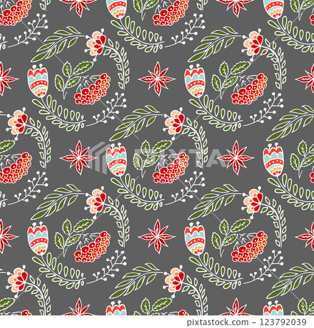 Folk bird and flower ornament. Pattern in hand draw style, created for fabrics Folk bird and flower ornament. Pattern in hand draw style, created for fabrics 123792039