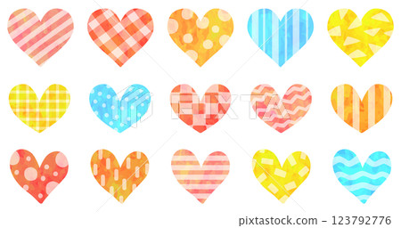 Illustration set of colorful hearts with patterns Vector material 123792776