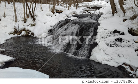 River flowing in the snow River flowing in the snow 123792803