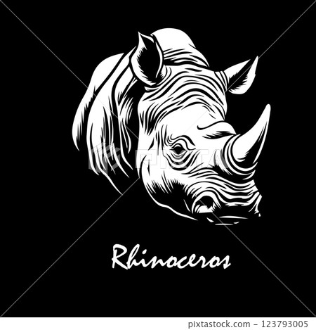 Rhinoceros head on black background. hand drawing. Not AI, Vector illustration 123793005