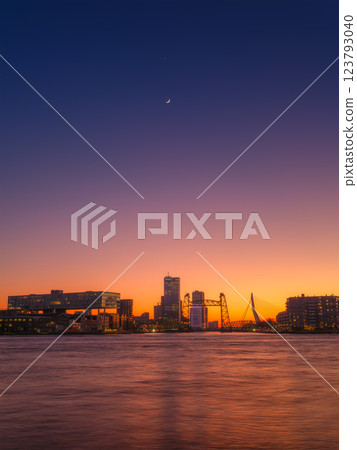 Rotterdam, The Netherlands. View at the city center. Evening view. Cityscape in the evening 123793040