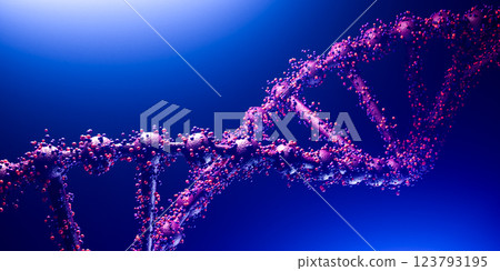 DNA structure close-up, futuristic genetic science, biotechnology concept, 3D illustration, bioengineering innovation, blue background, genetic modification, biology research DNA structure close-up, futuristic genetic science, biotechnology concept, 3D illustration, bioengineering innovation, blue background, genetic modification, biology research 123793195