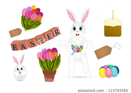 Easter Clipart Set - Bunny, Eggs, Tulips, and Festive Holiday Elements 123793560