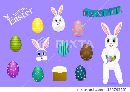 Cute Easter Clipart Set with Bunny, Decorated Eggs, and Holiday Elements Cute Easter Clipart Set with Bunny, Decorated Eggs, and Holiday Elements 123793561