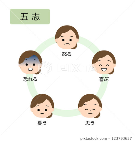 Oriental medicine: classification of the five elements of the human body, five emotions 123793637