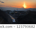 Tokaido Shinkansen and Mount Fuji as the sun sets Tokaido Shinkansen and Mount Fuji as the sun sets 123793682