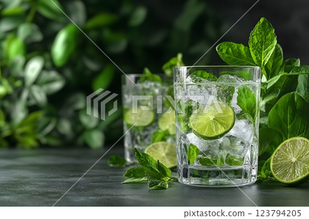 Refreshing Summer Beverage with Lime and Mint for Cocktail Design Generative AI 123794205