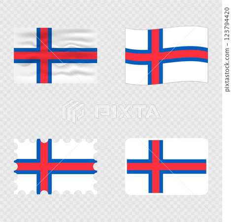 Faroe Islands national flag in four different styles. 123794420