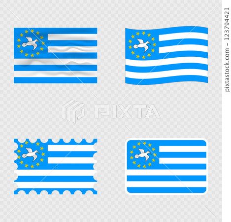 Federal Republic of Southern Cameroons national flag in four different styles. 123794421