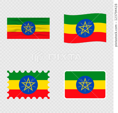 Ethiopia national flag in four different styles. Ethiopia national flag in four different styles. 123794428