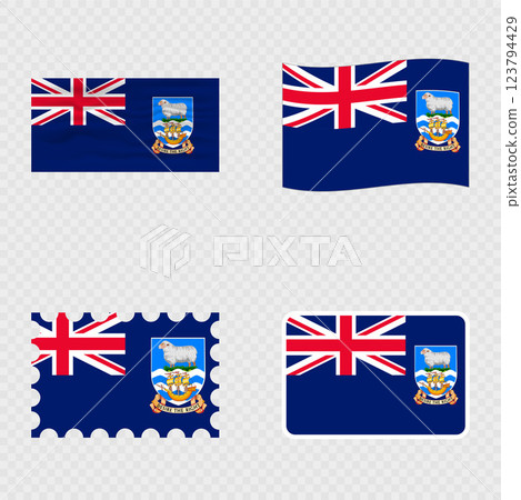 Falkland Islands national flag in four different styles. 123794429