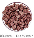Bowl of circular chocolates 123794607