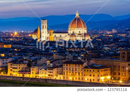 Florence Duomo at twilight, illuminated buildings. Florence Duomo at twilight, illuminated buildings. 123795118