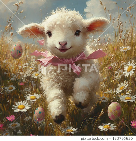 A happy Easter lamb 123795630