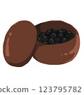 Hand-drawn illustration of a black go stone and go box 123795782