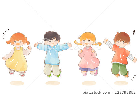 孩子們一起跳躍的插圖 123795892