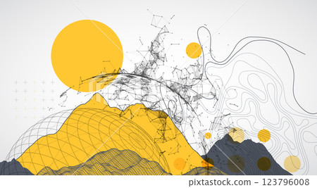 Abstract image of a wireframe sphere with a plexus effect. Science and technology creative theme. Vector. 123796008