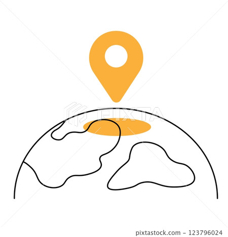 Modern illustration depicting a location pin on a simplified globe design 123796024