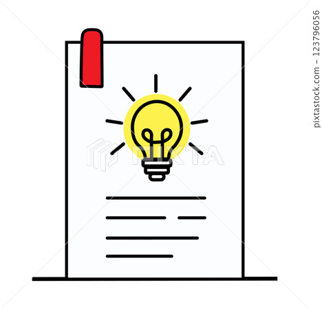 Creative idea generation process on a project with light bulb illustration and notes 123796056
