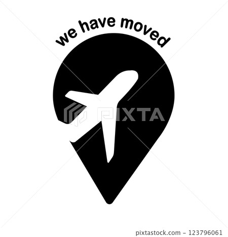 New location announcement with airplane graphic for business moving forward New location announcement with airplane graphic for business moving forward 123796061