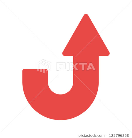 An icon of a red arrow curved upwards - Image illustration of a sudden rise, trend, profit increase, etc. 123796268