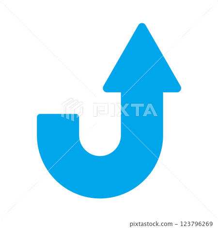 An icon of a light blue arrow curved upwards - Image illustration material for rapid rise, increase, U-turn, etc. 123796269