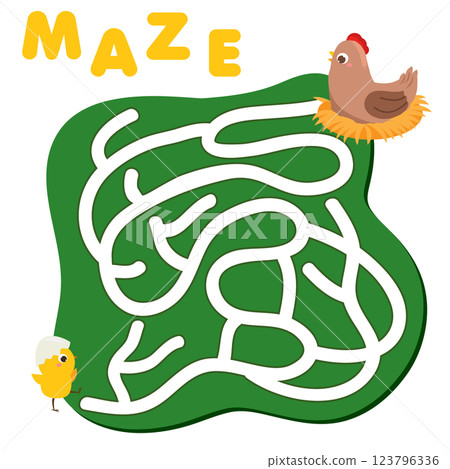 Maze puzzle. Help chicken find mother hen. Activity for toddlers. educational children game Maze puzzle. Help chicken find mother hen. Activity for toddlers. educational children game 123796336