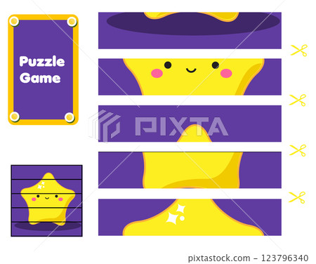Cute little star. Puzzle for toddlers. Match pieces and complete the picture. Educational game for children Cute little star. Puzzle for toddlers. Match pieces and complete the picture. Educational game for children 123796340