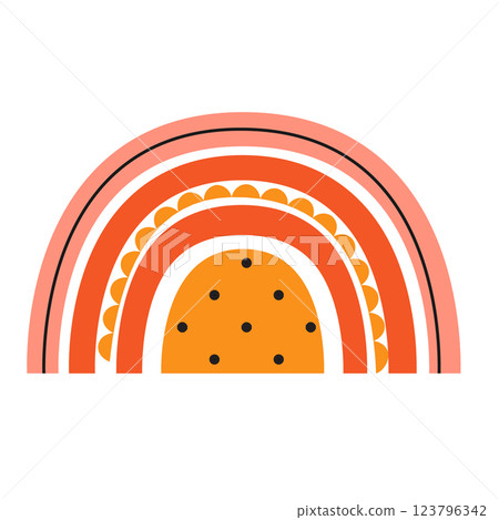 Cute colorful rainbow in boho style for kids and children. Vector isolated clip art of cartoon rainbow for nursery design Cute colorful rainbow in boho style for kids and children. Vector isolated clip art of cartoon rainbow for nursery design 123796342