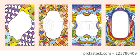 Wavy frame. Cute retro border. Groovy rainbow. Fun wave pattern shapes. Scallop y2k girly line. Psychedelic flower. Surreal checkered grid. Hallucinogen mushroom. Vector backgrounds set Wavy frame. Cute retro border. Groovy rainbow. Fun wave pattern shapes. Scallop y2k girly line. Psychedelic flower. Surreal checkered grid. Hallucinogen mushroom. Vector backgrounds set 123796409