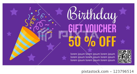 Gift voucher, birthday certificate with festive design. 123796514