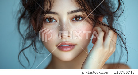 close up portrait of woman with natural makeup, soft skin, and expressive eyes, showcasing beauty and confidence close up portrait of woman with natural makeup, soft skin, and expressive eyes, showcasing beauty and confidence 123796713