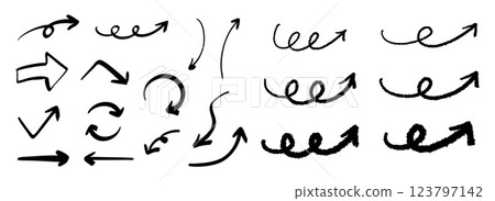 Vector pen hand drawn arrows set black and white Vector pen hand drawn arrows set black and white 123797142