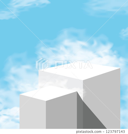 Blue Sky, Cloud with white podium for product. Empty podium for product display on Sky Background. Blue Sky, Cloud with white podium for product. Empty podium for product display on Sky Background. 123797143