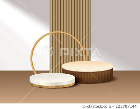Podium and a beautiful archway stand in the background. Wood Podium for product display. Podium and a beautiful archway stand in the background. Wood Podium for product display. 123797144