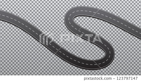 Winding road. Highway with curves and winding roads isolated on transparent background. 123797147