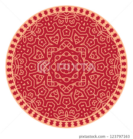 Vector Japanese pattern in oriental geometric traditional style. Festive ornament for lunar chinese new year decoration. Red and golden asian creative motif. Abstract Waves and Circles 123797163