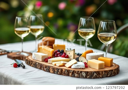 Summer Garden Wine Tasting Experience A Sophisticated Blend of Artisanal Cheese, Fresh Berries, and Premium Wines in Nature's Embrace 123797202